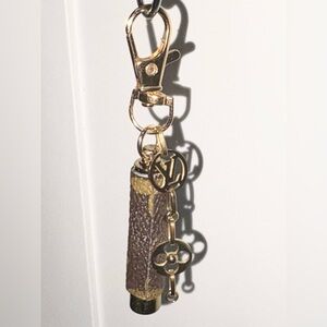 Louis Vuitton-Inspired Gold & Brown Keychain with Mini Flashlight